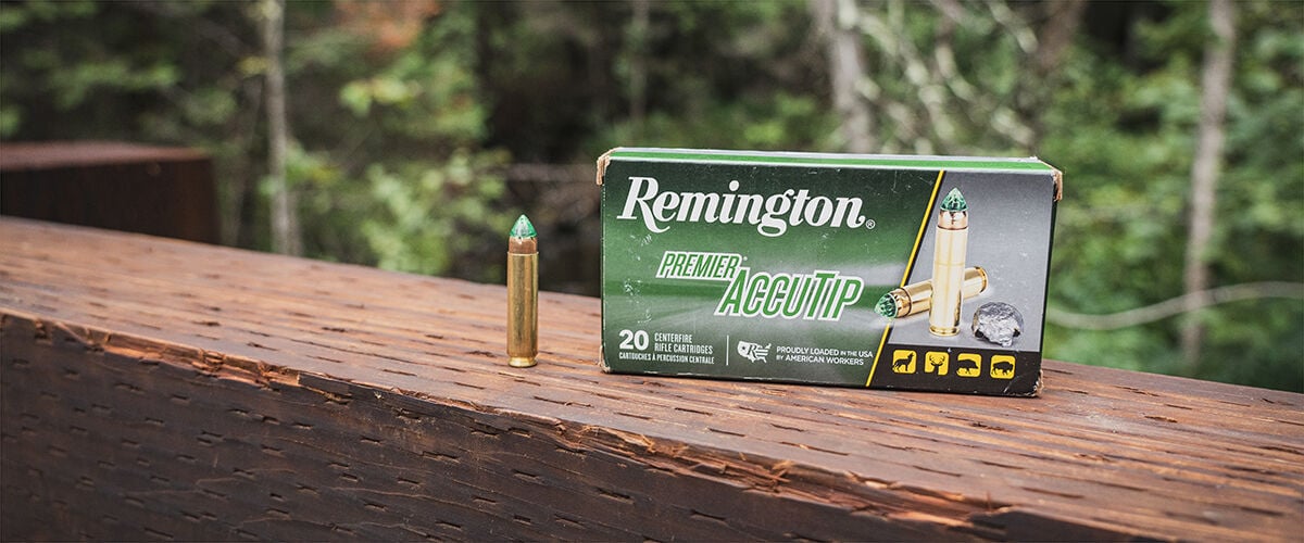 Box of Remington AccuTip on railing